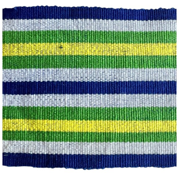Vintage Guatemalan Handwoven Sash Belt 72" x 3" Green Yellow White Blue  Cotton - Picture 8 of 8
